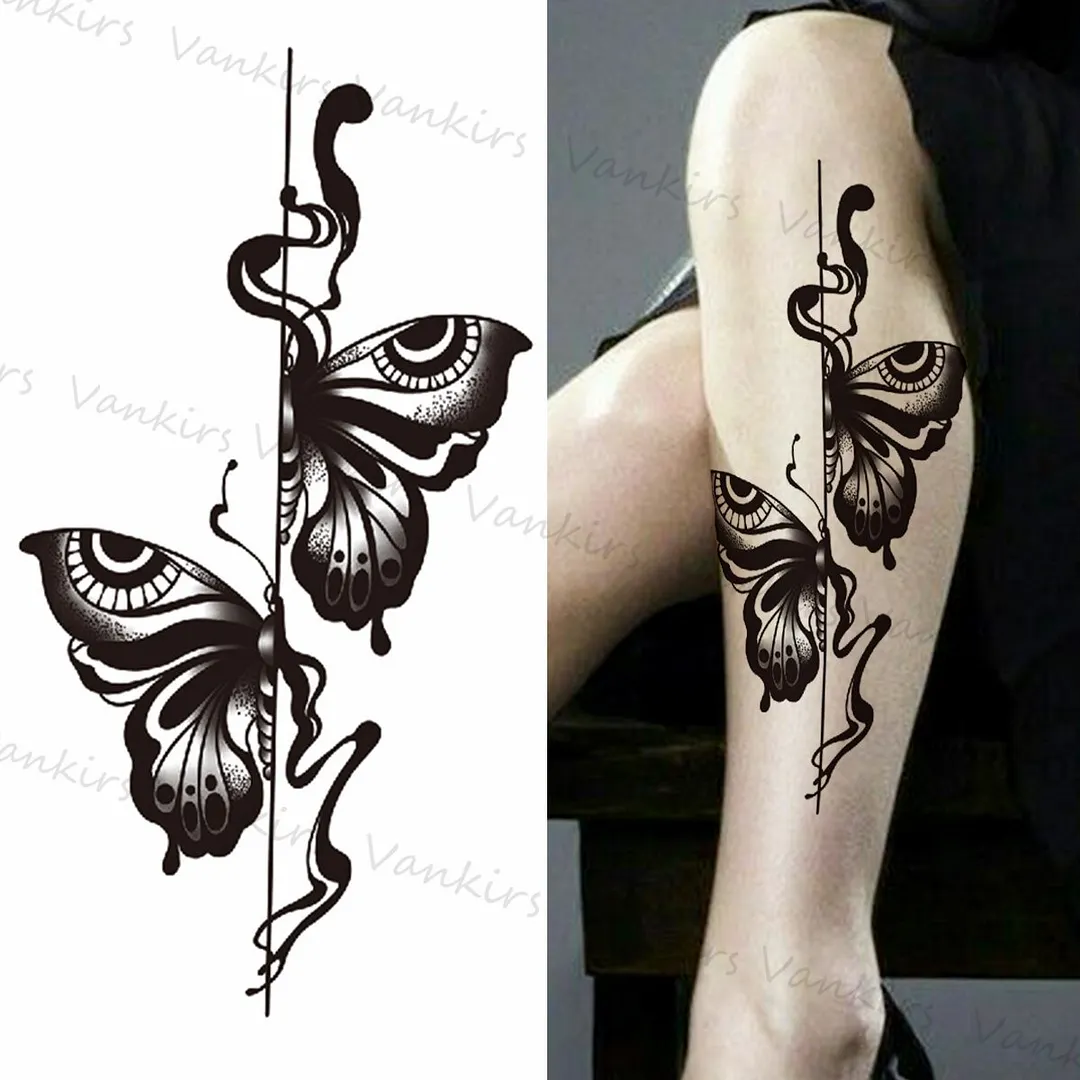 Sdrawing Skeleton Snake Flower Temporary Tattoos For Women Girls Realistic Snake Wolf Tribal Fake Tattoo Sticker Arm Waist Tatoo 3D