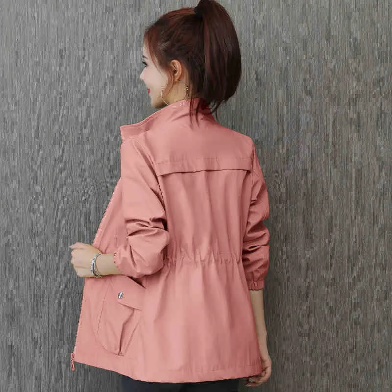 Women's Windbreaker 2021 Autumn New Korean Wild Stand-Collar Short Jacket Female Student Windbreaker Coat Lining Plus Size 3XL