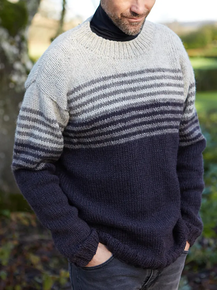 Vintage Warmth Striped Knit Jacquard Icelandic Crew Neck Sweater（Unisex ）