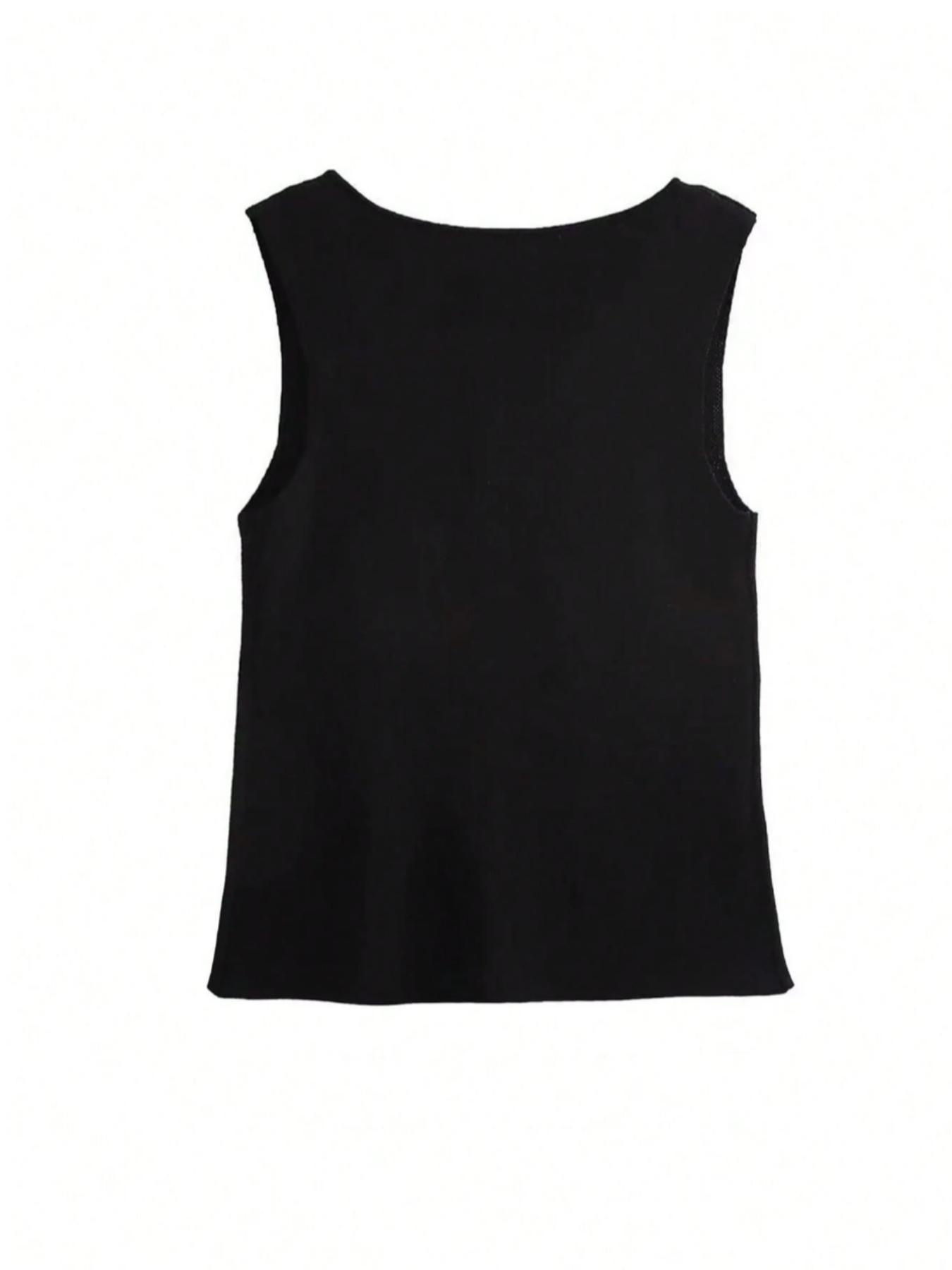 Women's Plain Metal Button Design Elegant Fitted Sweater Vest, Casual Sleeveless Round Neck Knit Top for Spring, Fashion Women's Knitwear for Daily Wear