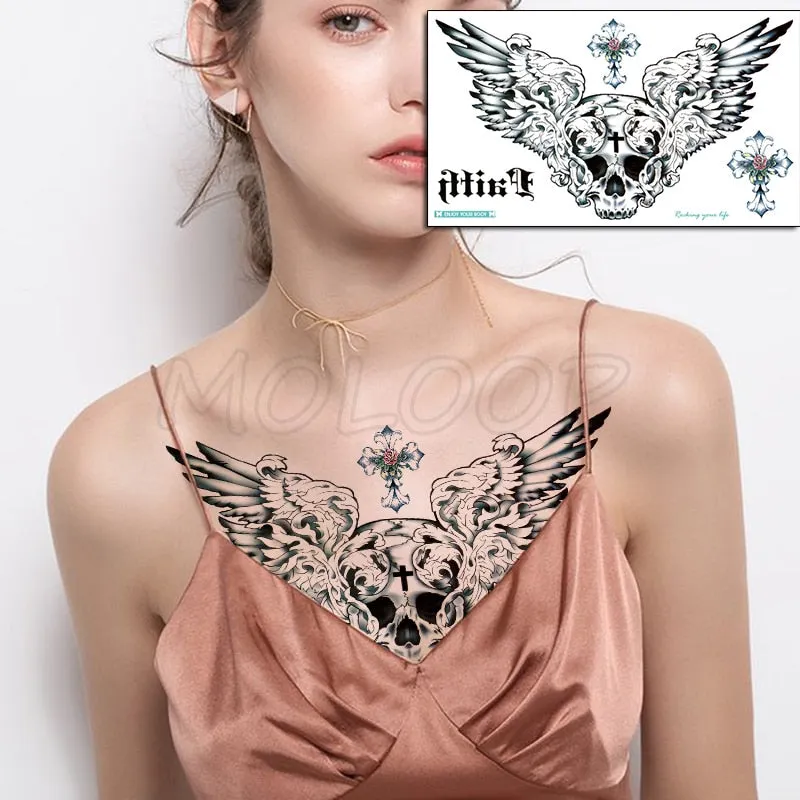 Temporary Tattoo Sticker Totem Flower Arrow Color Sexy Chest Back Fake Tatoo Waterproof Flash Tatto Body Art for Woman Girl