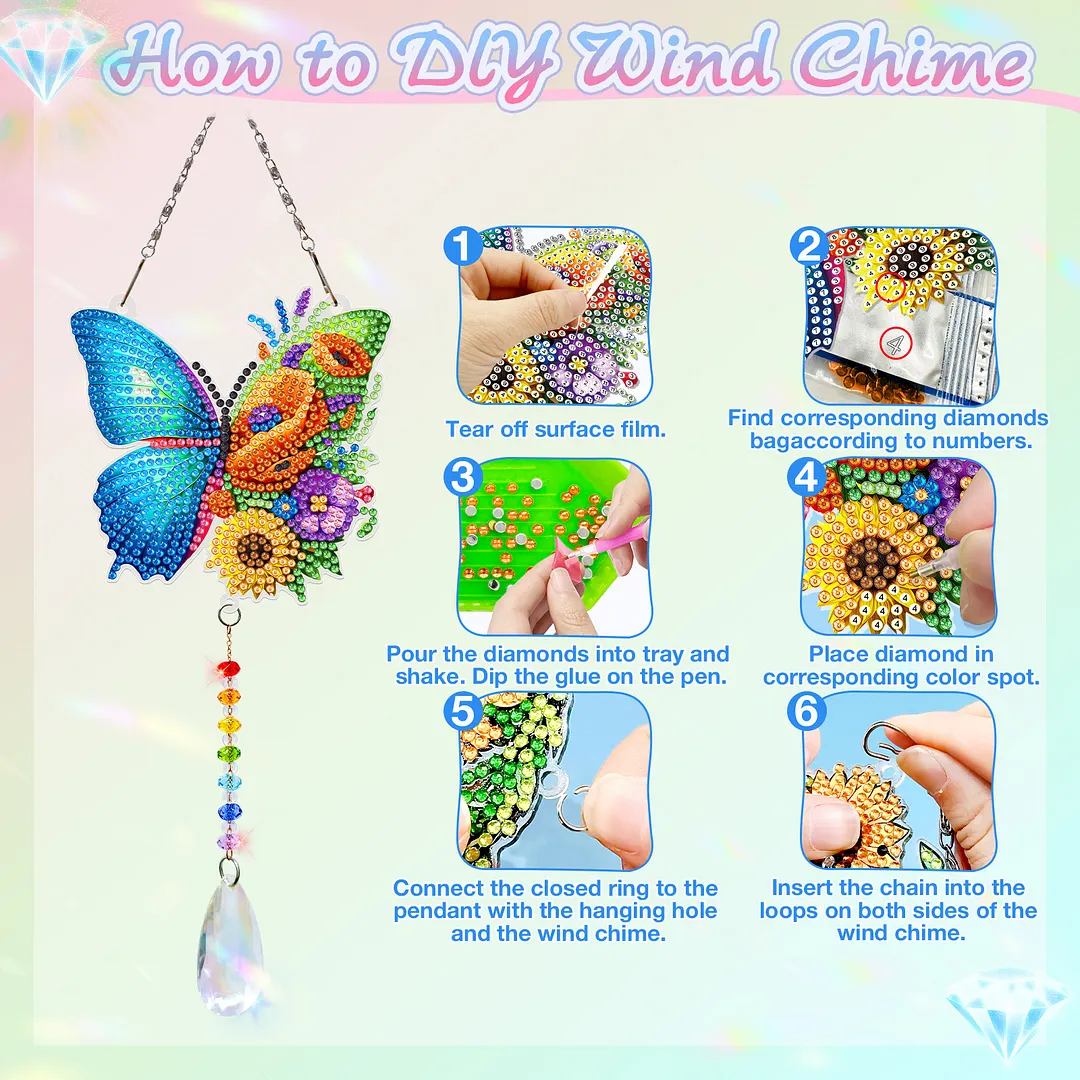 2Pcs Butterfly Hummingbird DIY Double-Sided Diamond Painting Hanging Kits Diamond Painting Suncatcher Craft Kit for Home Garden Wall Decor Gift