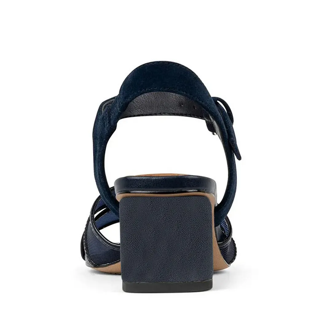 Simple Navy Mesh Patchwork Open Square Toe Strap Heels Sandals