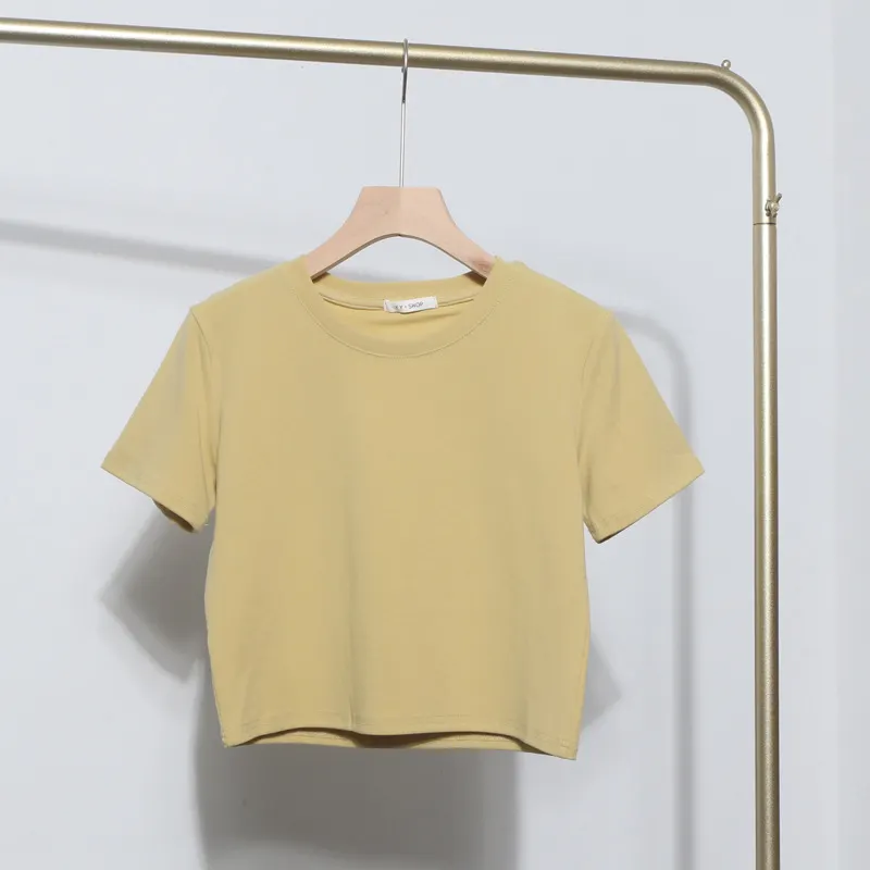 Churchf Real-Apamine Solid Short-Sleeved T-Shirt Burst Small Short Sweet Spicy Slim Slim Thin Collar Top 88122