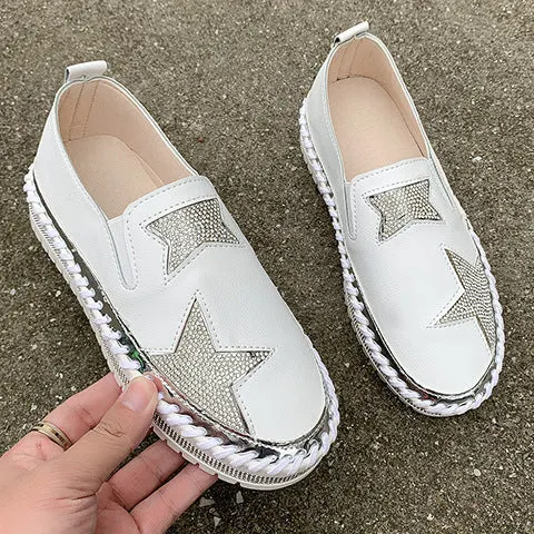  Big Size 36-43 Casual Rivet Single Shoes Women's 2022 Spring New Rhinestone Lefu Shoes Flat Bottomed Fashionable Women's Shoes