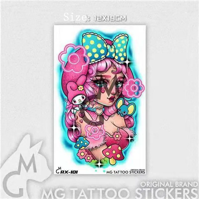 Gothic Bear Temporary Watercolor Tattoo Stickers Female Waterproof Cartoon Cute Horror Art Fake Tattoo Flower Arm Tattoo Sticker