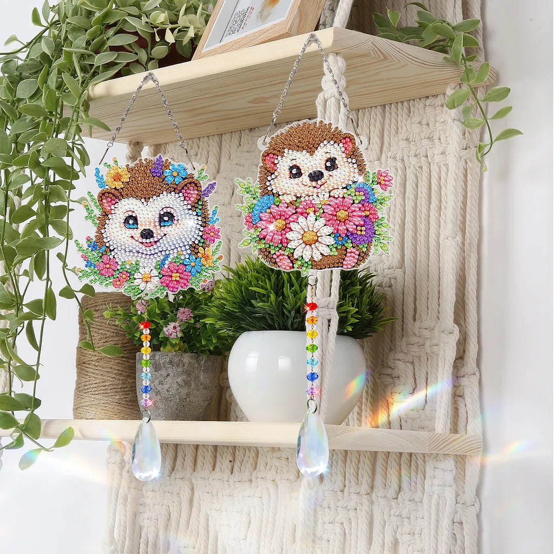 2Pcs Hedgehog DIY Double-Sided Diamond Painting Hanging Kits Diamond Painting Suncatcher Craft Kit for Home Garden Wall Decor Gift
