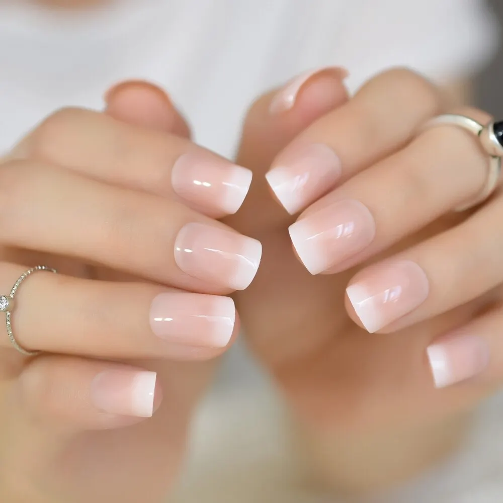 Nude Pink False Stick On Nails Natural French Miancure Short Lady's Nails Tips Acrylic Gel Fake Nail Set 24pcs-Nail Inspo