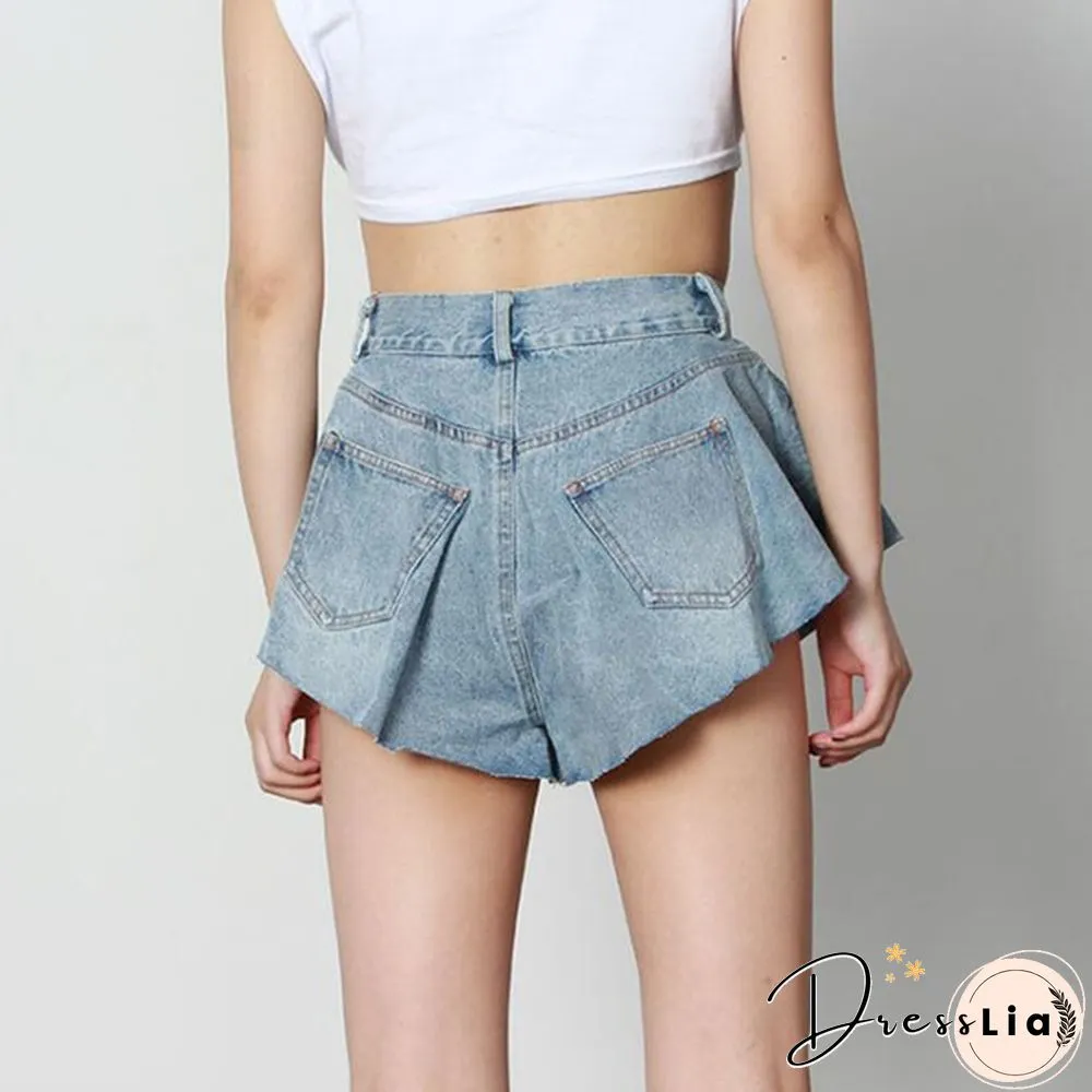 New Fashion Summer Autumn Sexy Lace-up Mid Waist Pockets Zipper Loose Mini Denim Shorts Women Plus SizexXXL