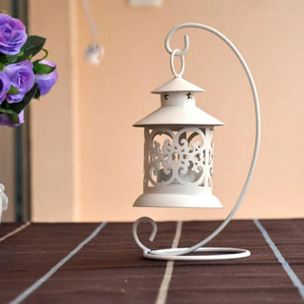 Hollow Hanging Bird Cage Candle Holder Candlestick Home Party Decor (White)