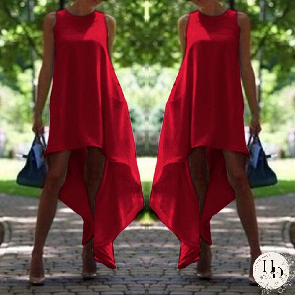 Women Summer Bohemian White Irregular Beach Dress Loose Flare Dress Tunic Female Sleeveless Beachwear Solid Boho Gowns Dresses