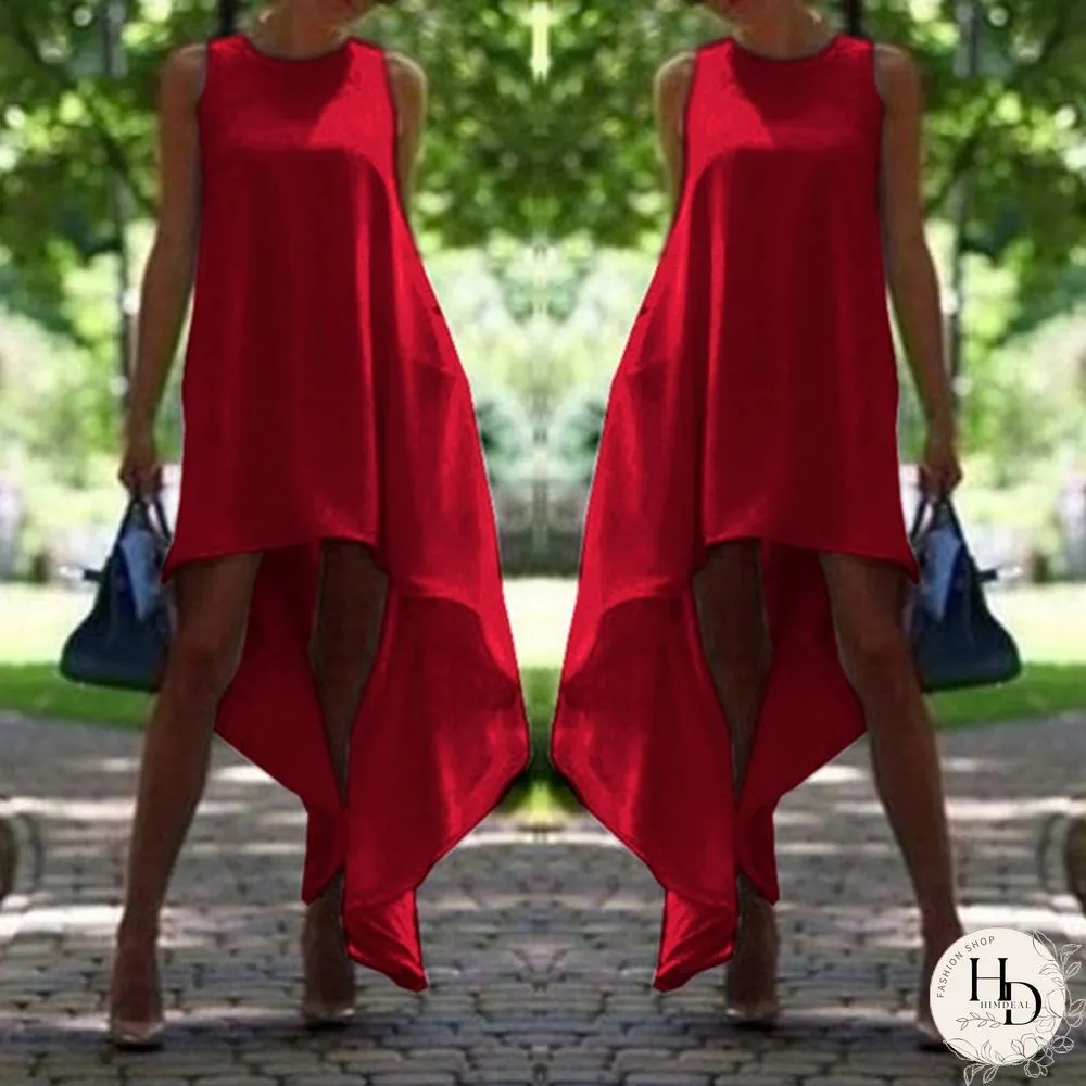 Women Summer Bohemian White Irregular Beach Dress Loose Flare Dress Tunic Female Sleeveless Beachwear Solid Boho Gowns Dresses