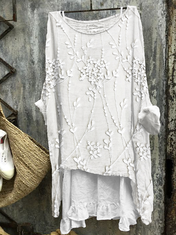 Classy Floral Lace Embroidered Oversize Linen Blend Tunic artswardrobe