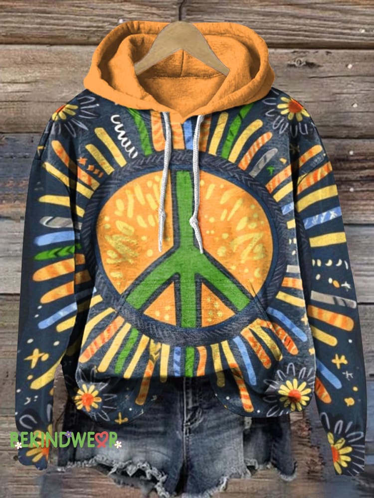 Peaceful Sun Floral Print Casual Hoodie Multicolor / S