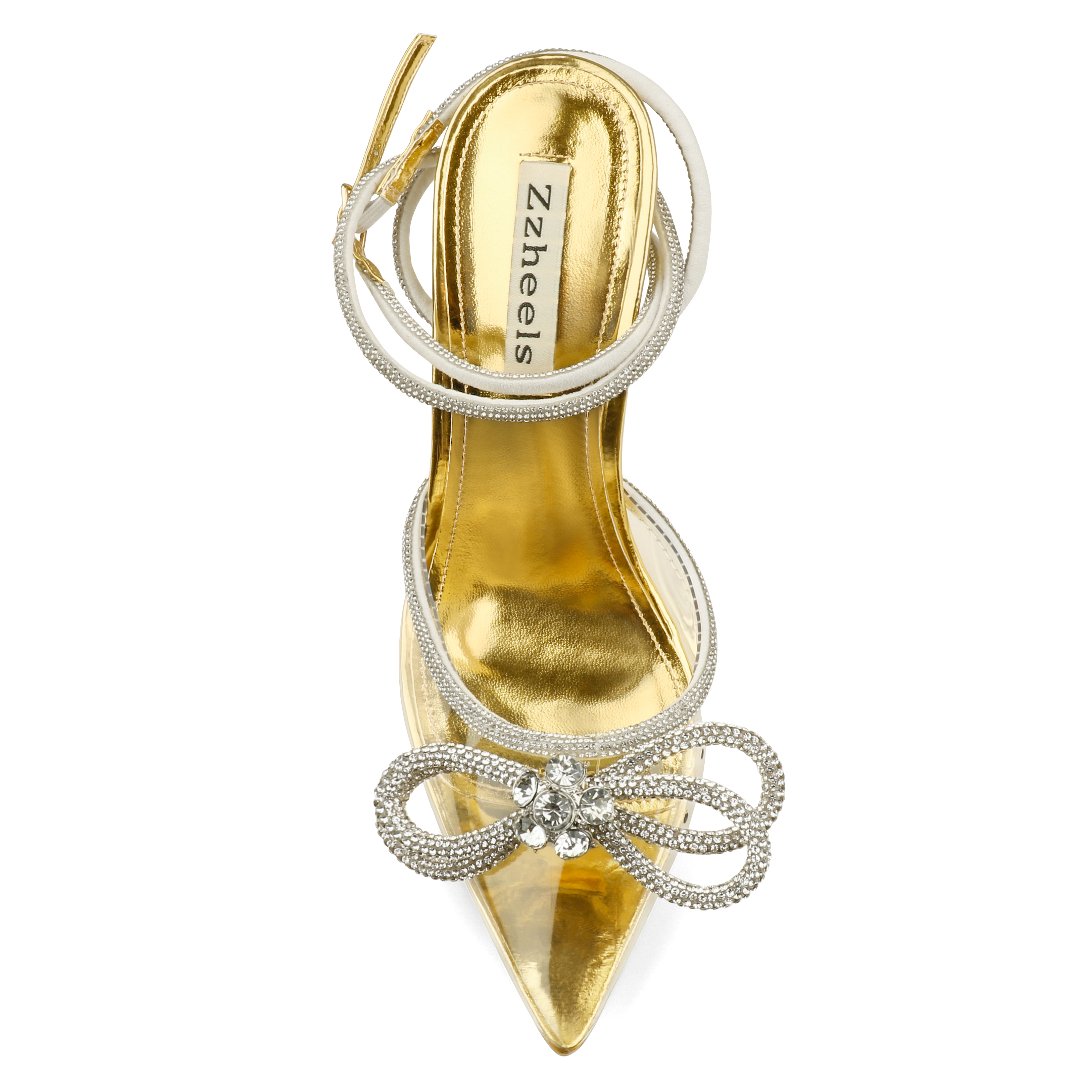 9.5cm/3.74 Double Bow Crystallized High Pums Pointed Toe Strappy Transparent Sandals Wedding Shoes