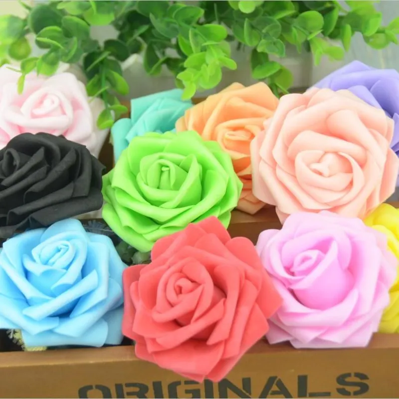 50pcs 7CM Artificial Foam Roses Flower Heads For Home Wedding Decoration Scrapbooking PE Flower DIY Kissing Balls Craft Multi