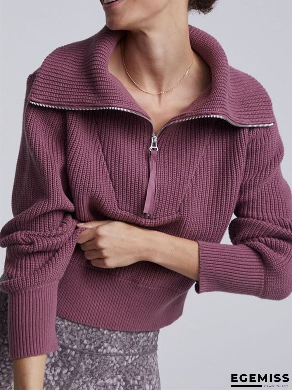 Solid Color Zipper Wide Neck Fashionable Casual Sweater | EGEMISS