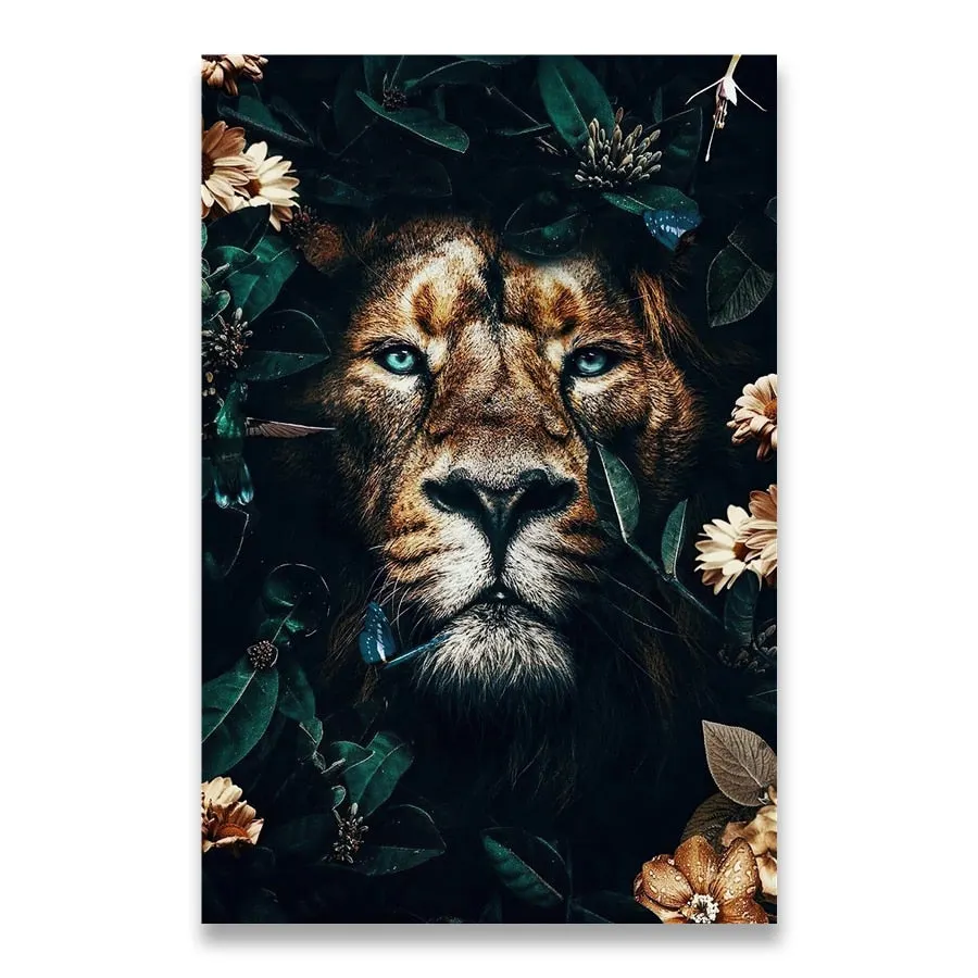Flower Animal Lion Tiger Deer Leopard Abstract Canvas Painting Wall Art Nordic Print Poster Decorative Picture Living Room Decor