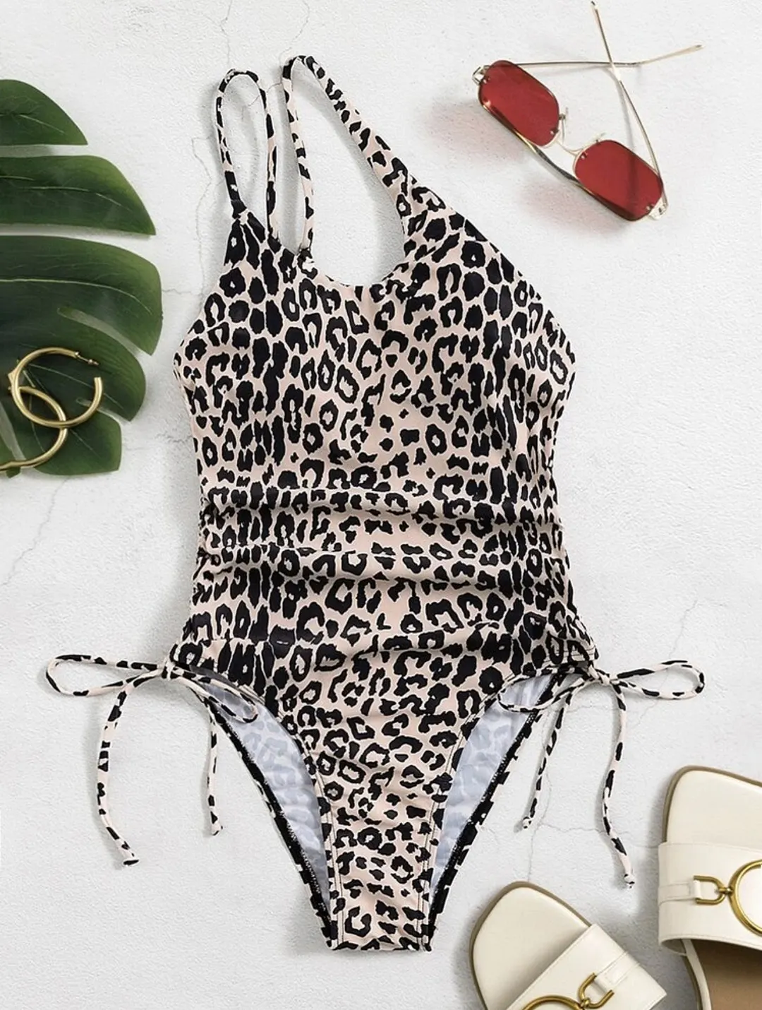 Brownm 2022 New Leopard-Print Drawstring Tied With Conjoined Swimsuit Bikini