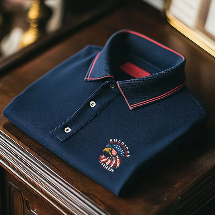 Men's Independence Day Liberty Print Short Sleeve Polo Shirt