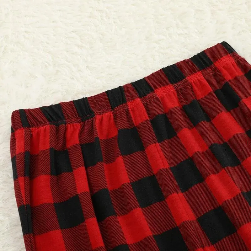 Christmas Pattern and "2024 Family Christmas" Text Print Black & Red Plaid Christmas Matching Pajamas