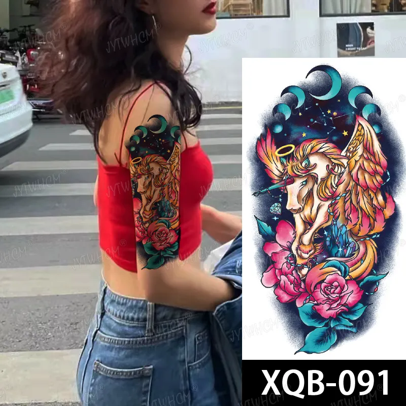 Sdrawing Hot Water Transfer Fake Tattoo Waterproof Temporary Tattoo Sticker For Men Women Wolf Arm Neck Tattoo Flash Tattoo Sleeve