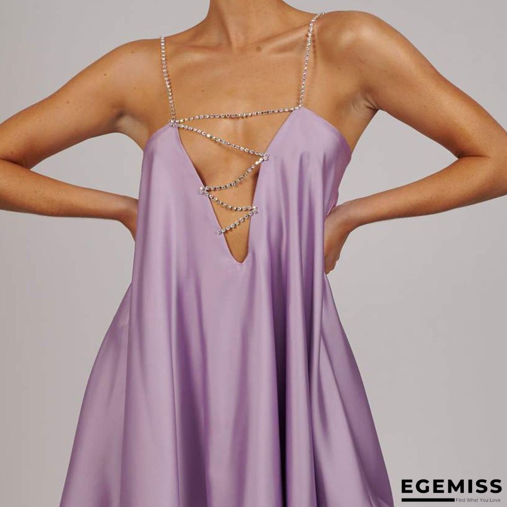 New Loose Suspender Sexy V-neck Backless Satin Dress | EGEMISS
