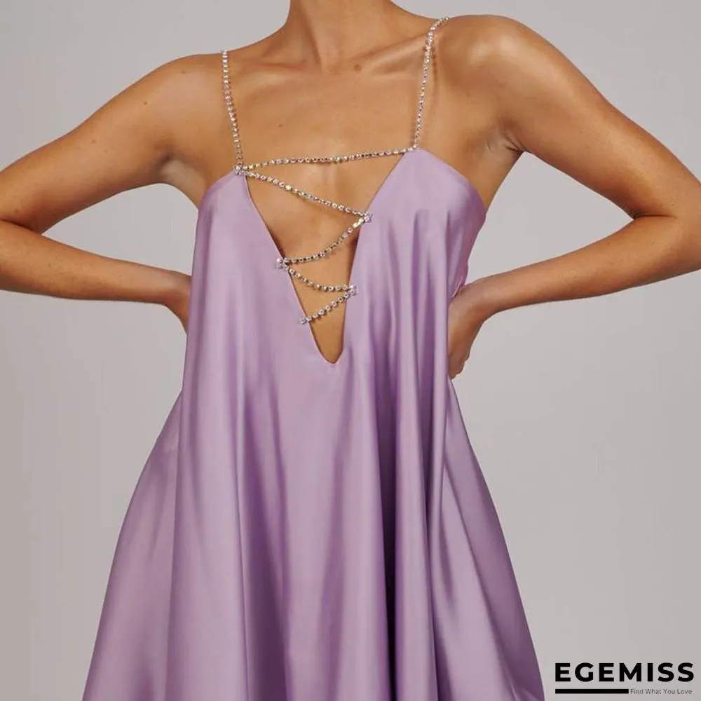 New Loose Suspender Sexy V-neck Backless Satin Dress | EGEMISS