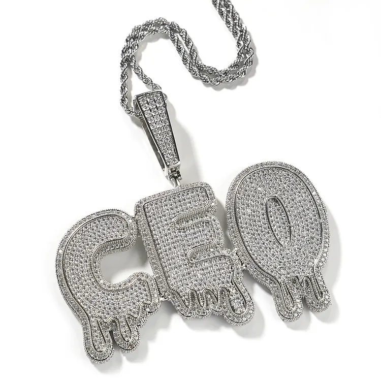 Iced Custom Water Drop Letters Pendants, Hip Hop Bling Bling Necklaces DIY For Men (Max up to 6 letters)