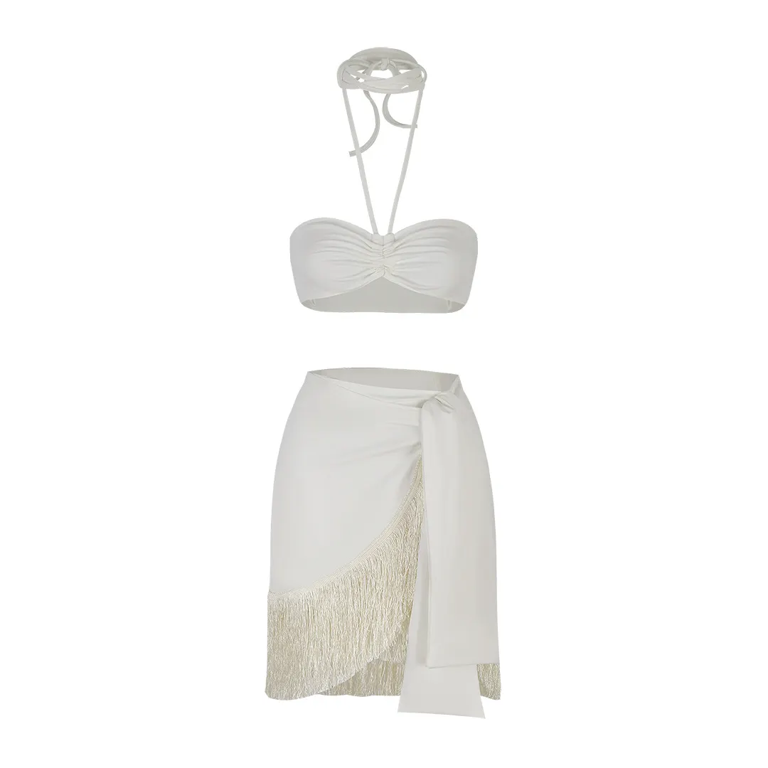 Churchf Hanging Neck Smeared Chest Split Beach Set Tuxedo Skirt 2025 New Summer Resort Seaside