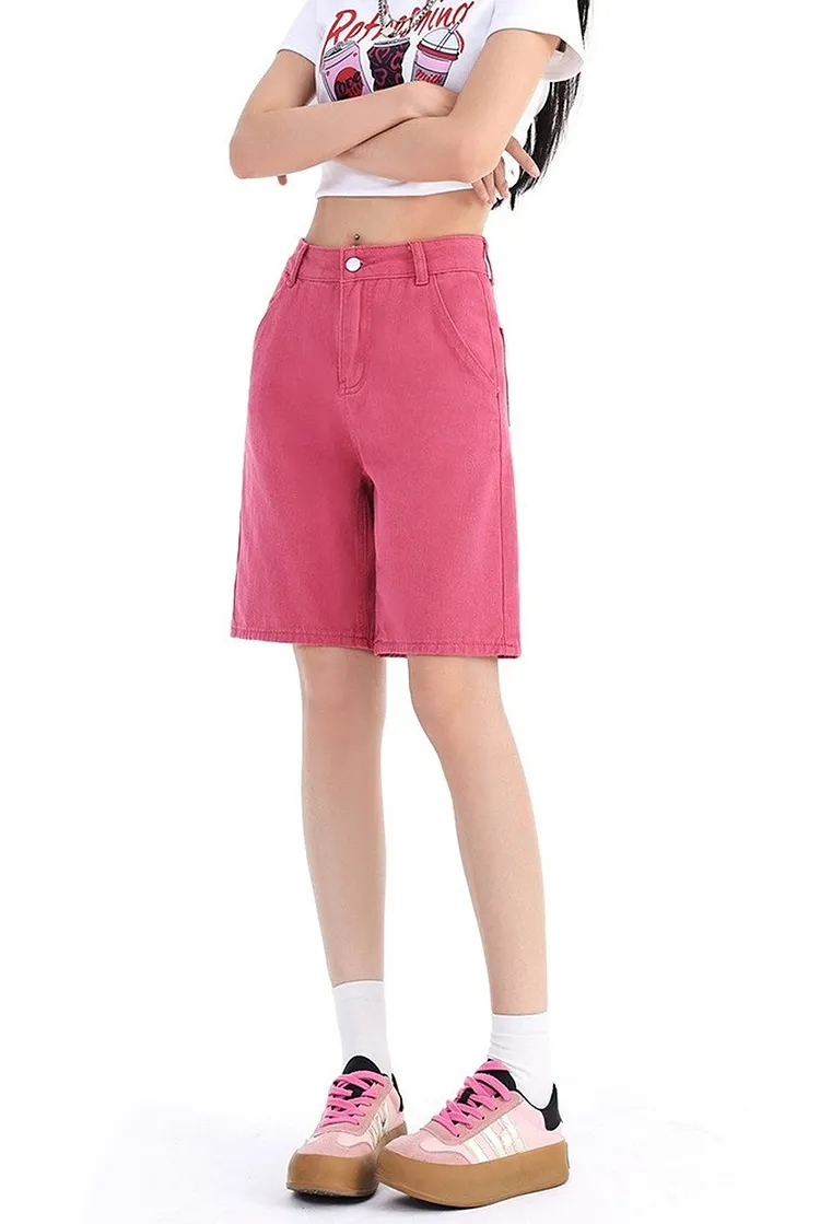 Wide Leg Denim Shorts with a High Waist