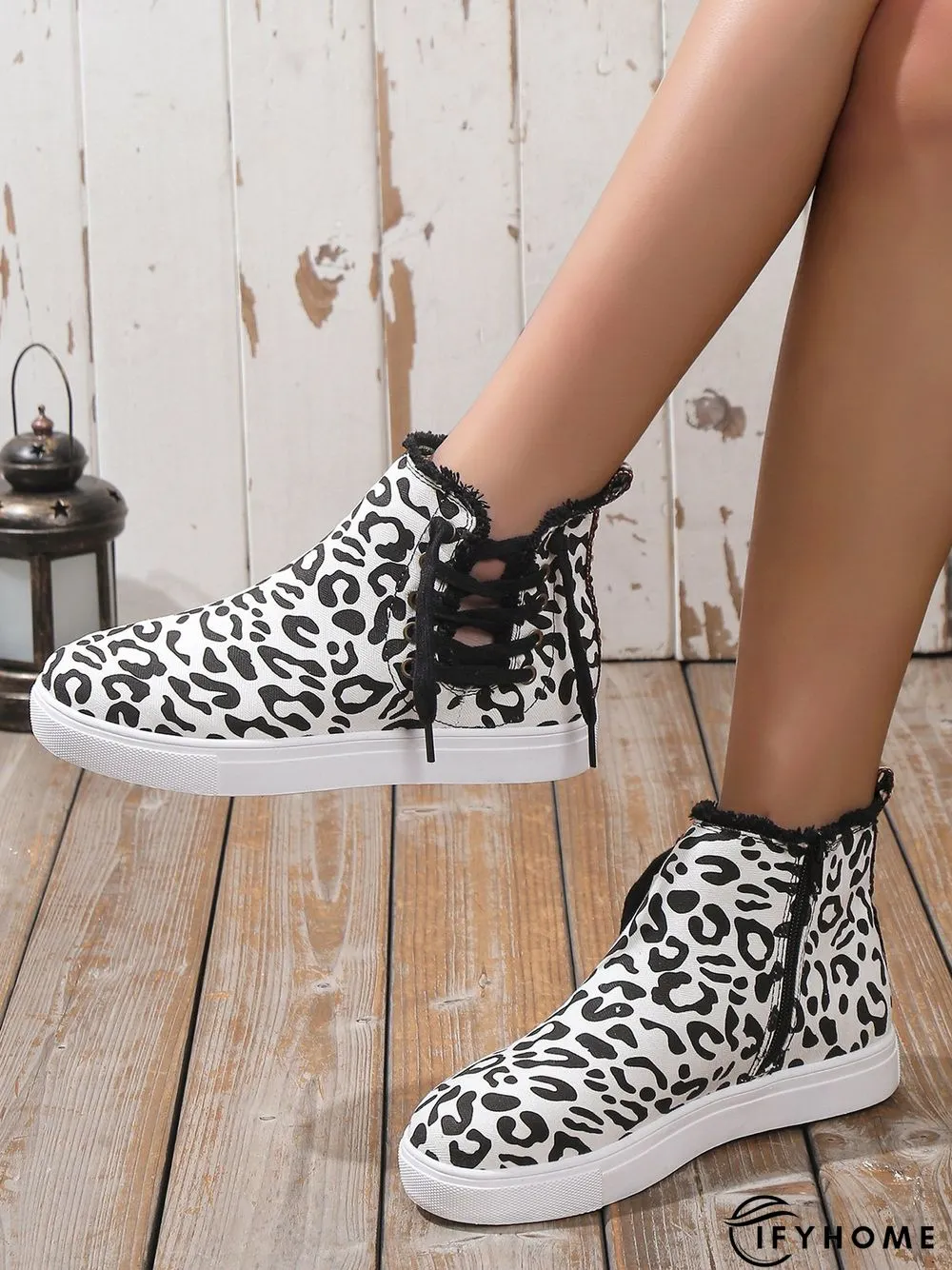 Casual Lace-up Decor Fringe High Top Canvas Shoes with Side Zip | IFYHOME