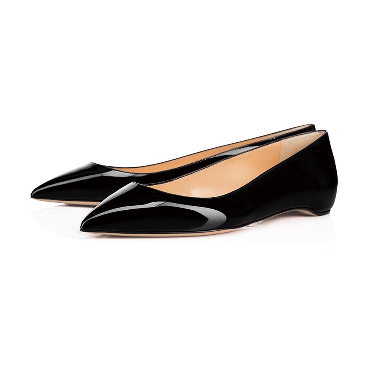 Black Patent Leather Closed Toe Flat Formal Pumps