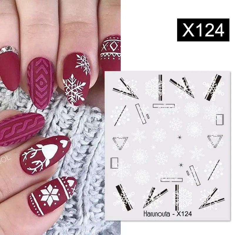 Sliver Bronzing 3D Christmas Nail Art Decoration Sticker Sparkly White Colorful Glitter Geometry Snowflake Winter Slider Foil