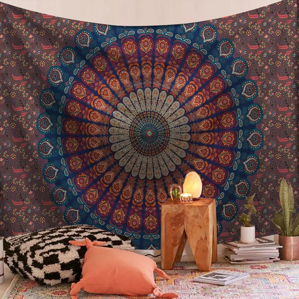 Polyester Mandala Print Tapestry Wall Hanging Carpet Throw Yoga Beach Mat Blanket Large 150*200cm Sleeping pad wall art Tapestry