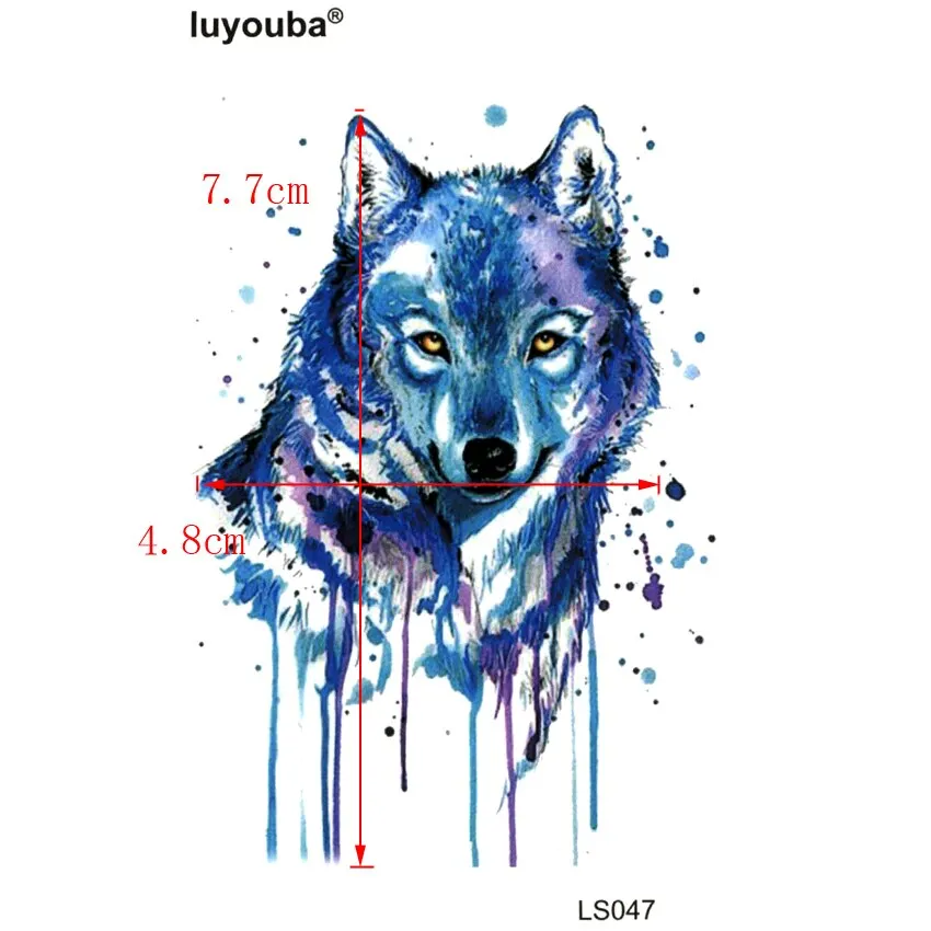 Blue wolf Waterproof Temporary Tattoo stickers Beauty harajuku tattoo sleeve body feminino wolf tattoos designs tatoo man