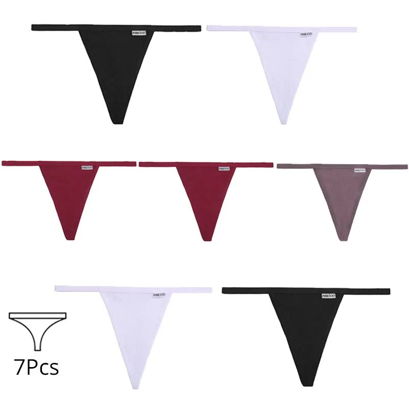 FINETOO 7Pcs/set Cotton Thongs Women Sexy T-Back Underpants Comfortable G-string Underwear M-XL Girls Soft Panties Lingerie 2022