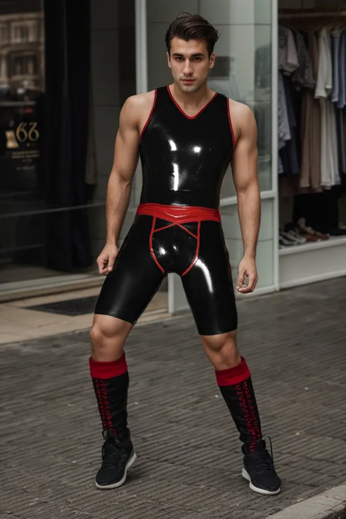 Men Latex Bodysuits V-Neck Singlet Sporty