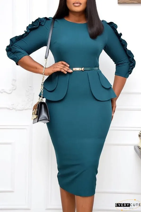 Ruffle Sleeve Belted Dress