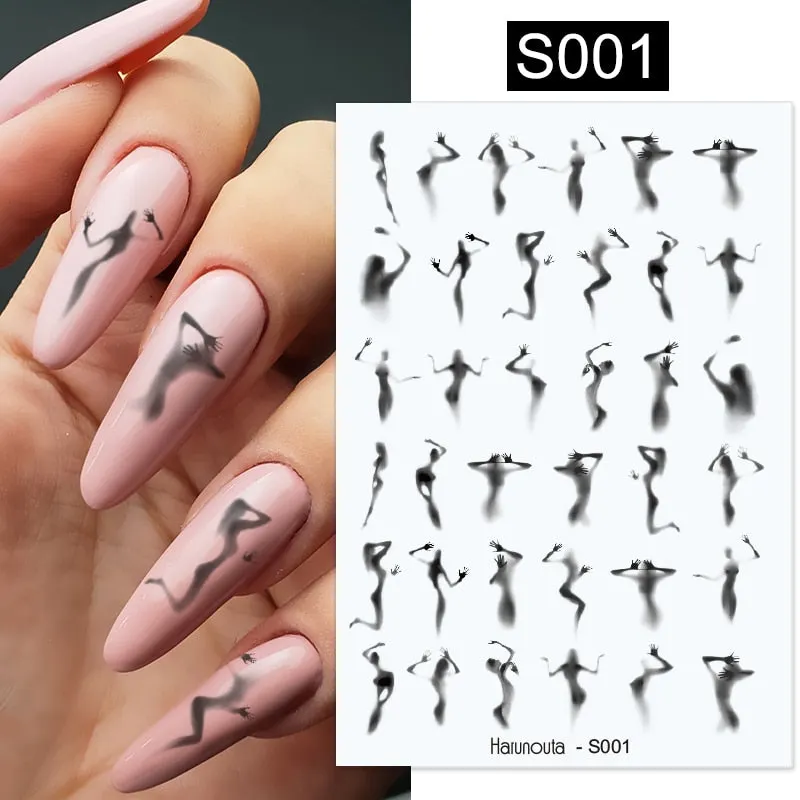 Geometric Lines Flowers Leaves 3D Nail Sticker Figure Woman Face Pattern Special Self Adhesive Nail Art Decals Manicures Sliders-Nail Inspo