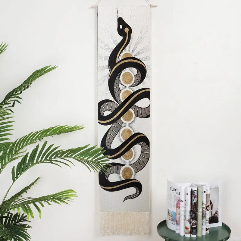 Lifelike Snake Wall Hanging Phase Tapestry Bohemia Tarot Tassel Tapestry Boho Mandala Art Tapestries For Bedroom Office Decor