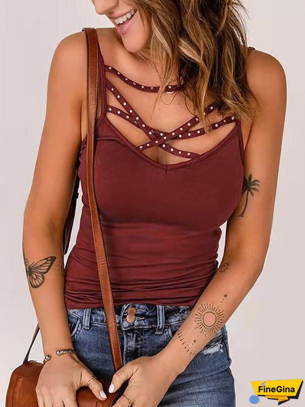 Women's Tank Tops Hot Diamond Chest Cross Sling Sleeveless Tank Top