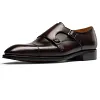 Handmade Mens Brown Leather Monk  Wedding Dress Shoes