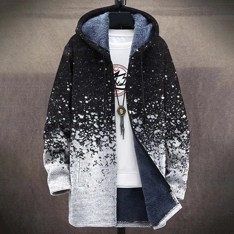 Men'S Art Print Plush Thick Loose Long Sleeve Jacket Cardigan
