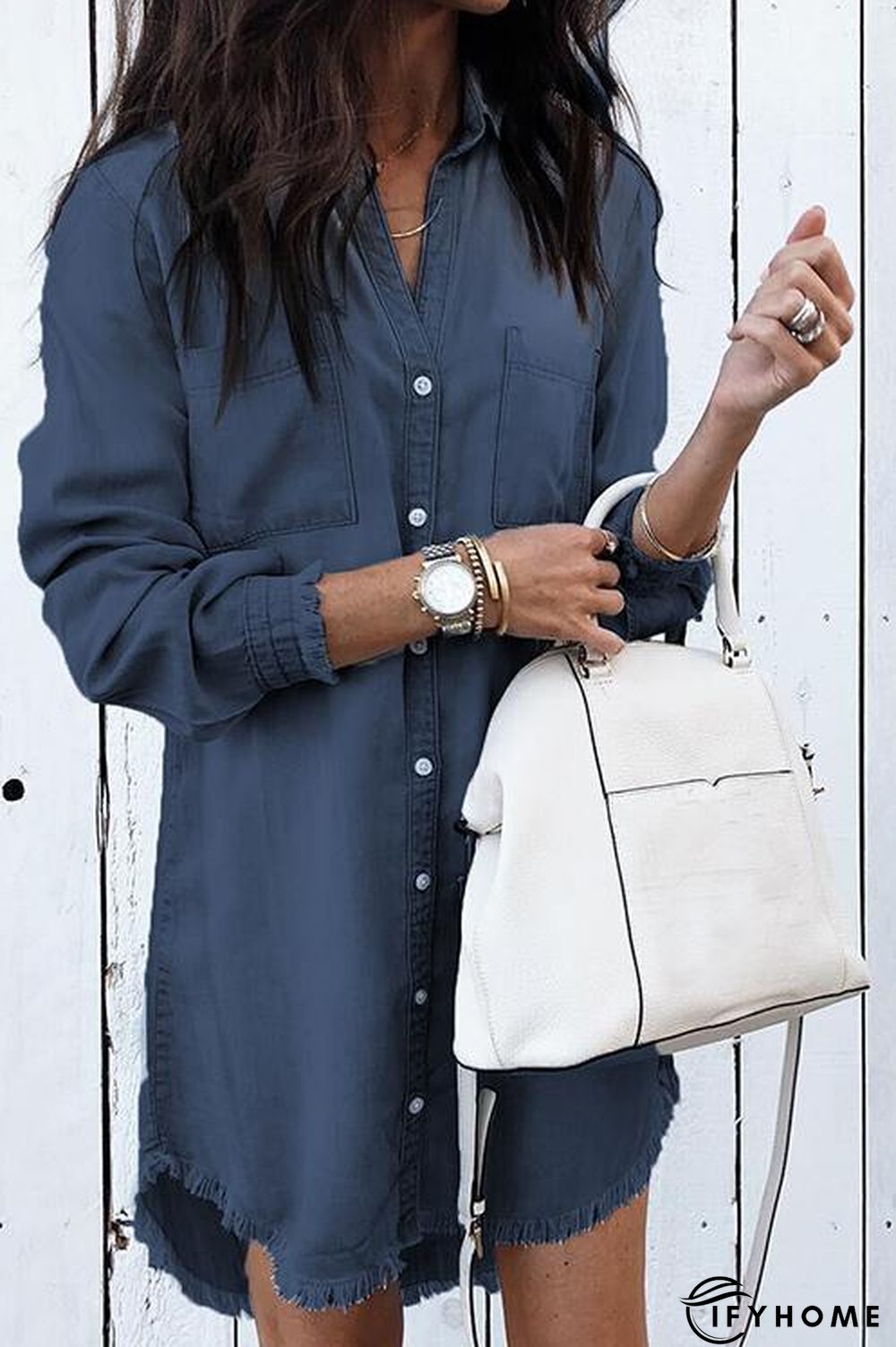 Denim Shirt Dress Overcoat | IFYHOME