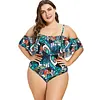 XXXL Plus Size Swimwear Women Flounce Green Leaf Print One Piece Swimsuit Large Size Bathing Suit One-Piece Beach Wear Bodysuit