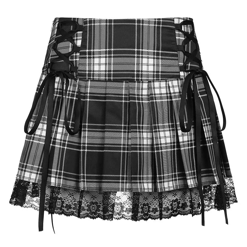 Mini Skirt Women Goth High Waist Punk A Line Skirts Ladies Y2K  Aesthetic Punk Plaid Pleated Short Skirt  Lace Up Jupe Femme