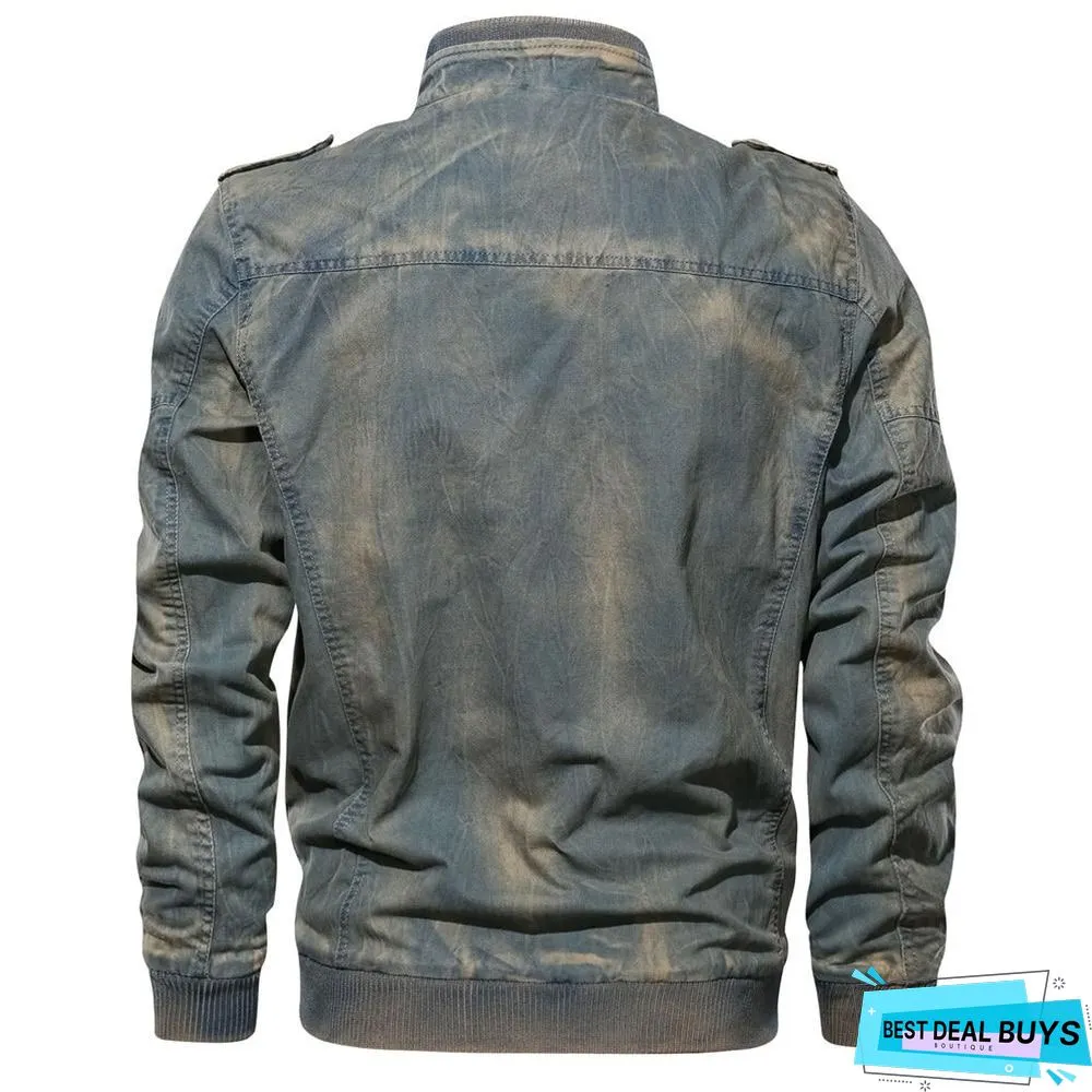 Men Denim Jacket Big Size Military Tactical Jeans Jacket Solid Casual Air Force Pilot Coat