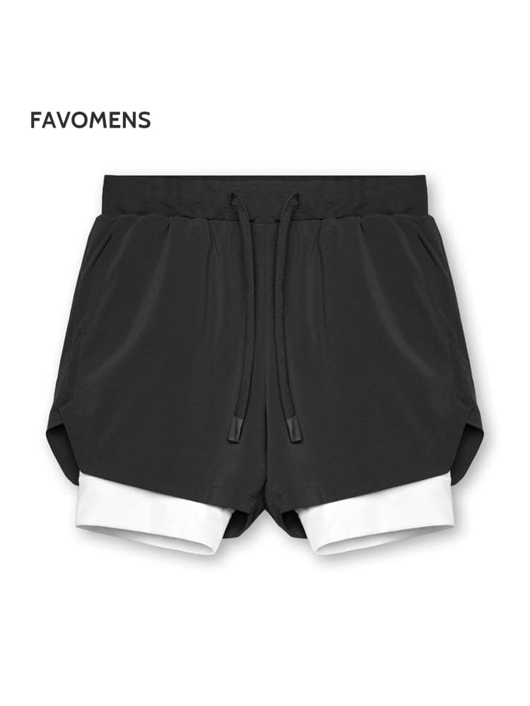 Men&rsquo;s Fashion Sports Casual Loose Double Layer Fitness Shorts Black / M