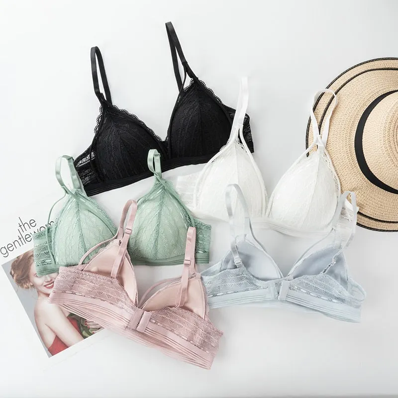 Floral Lace Bras for Women Sexy Lingerie Beauty Back Deep V Lace Push Up Bra Bralette Female Brassiere Wire Free Thin Underwear